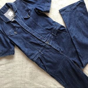 Goop G. Label Katie Stretch Denim Coverall Jumpsuit Dark Wash Large Sz L